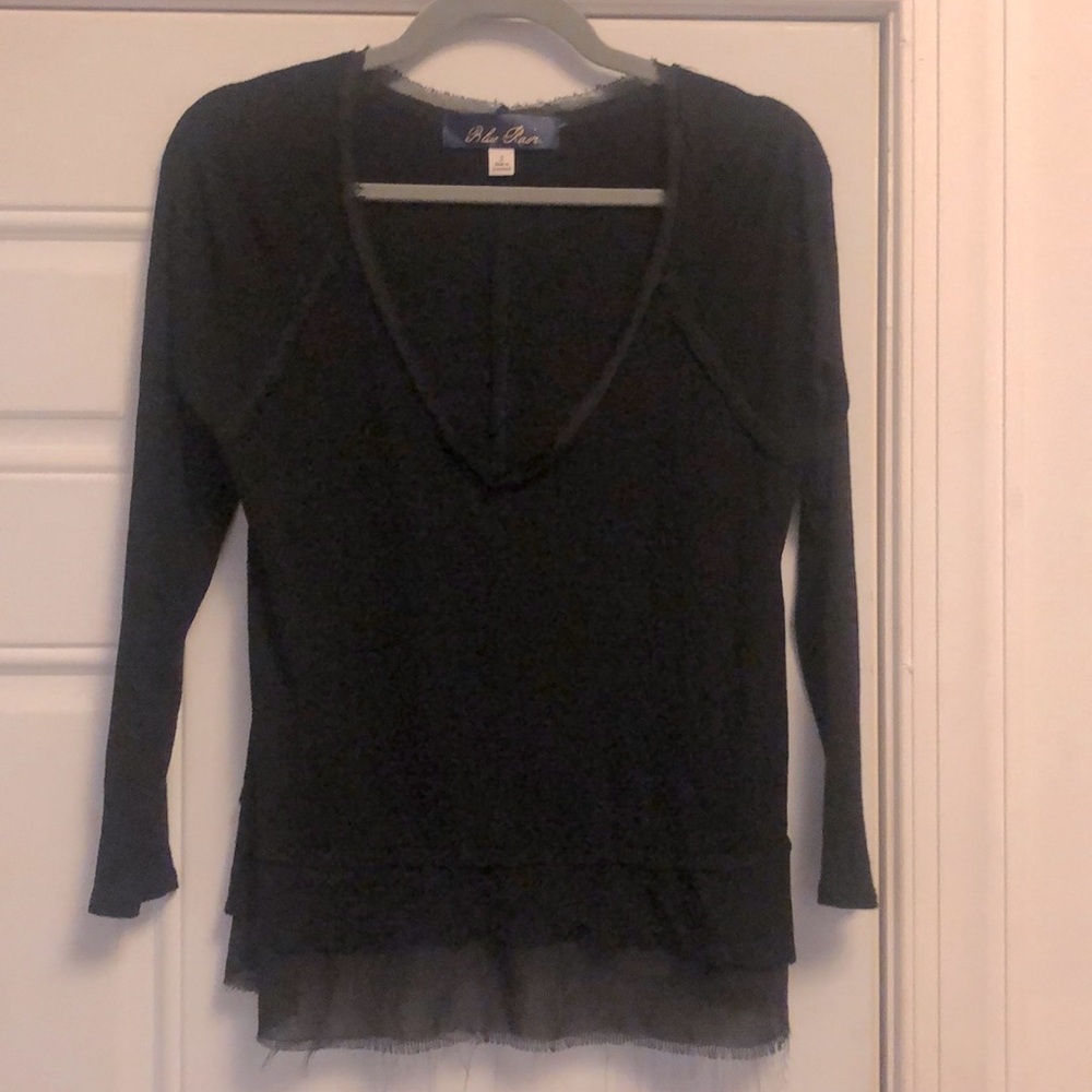 Blue Rain Black Lace Trim Blouse